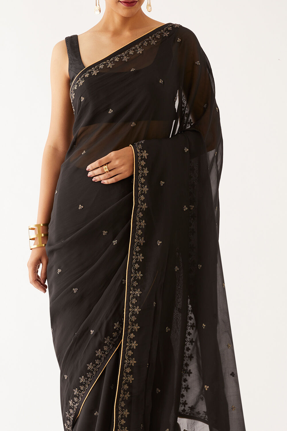 Black  Organza Viscose Embroidered Saree image number null