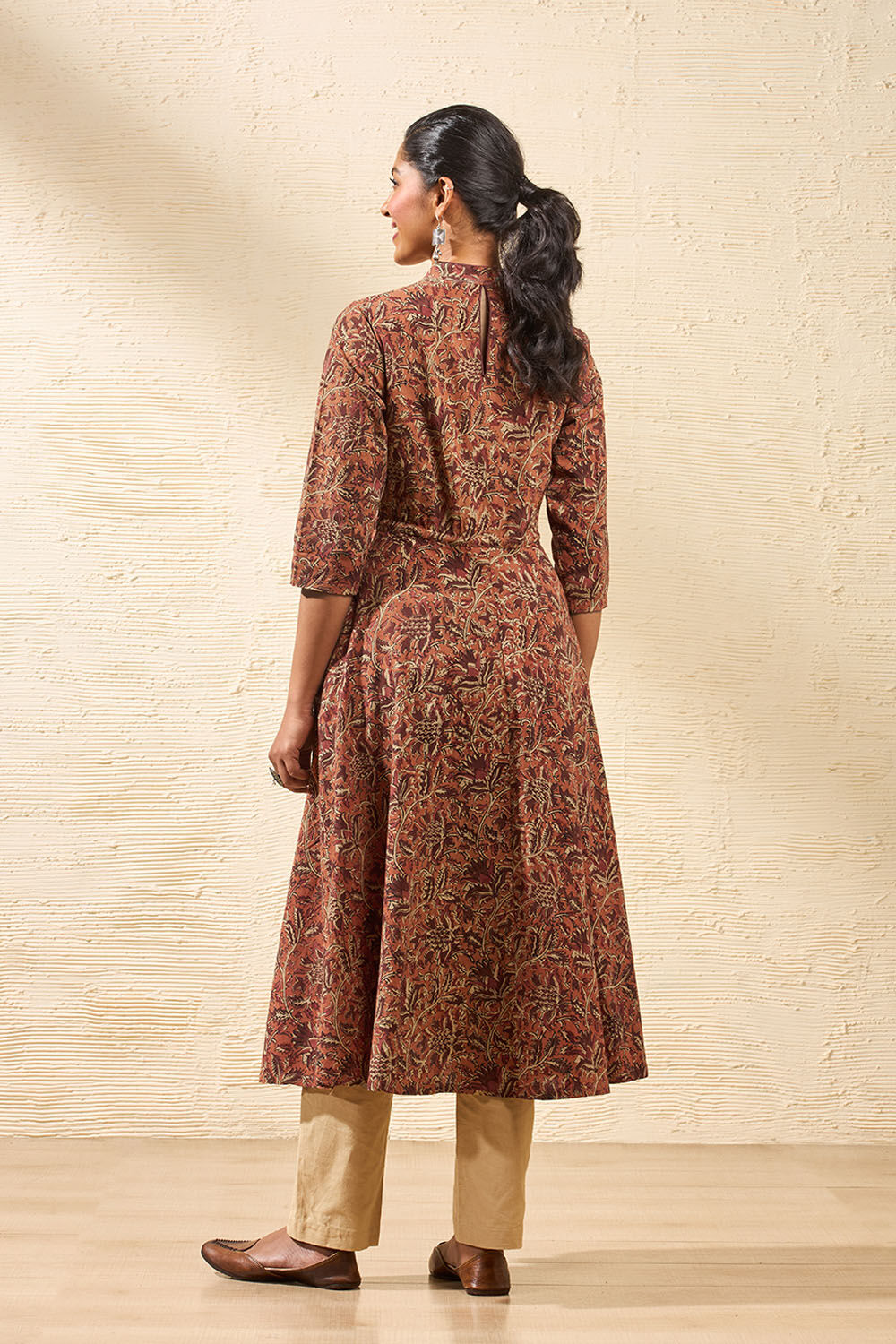 Orange Block Printed Kalamkari Pure Cotton Kurta image number null