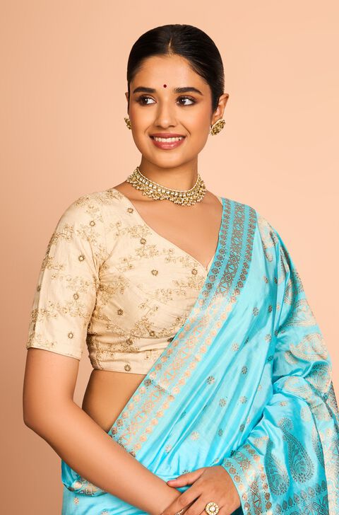 Off White Viscose Embroidered Blouse