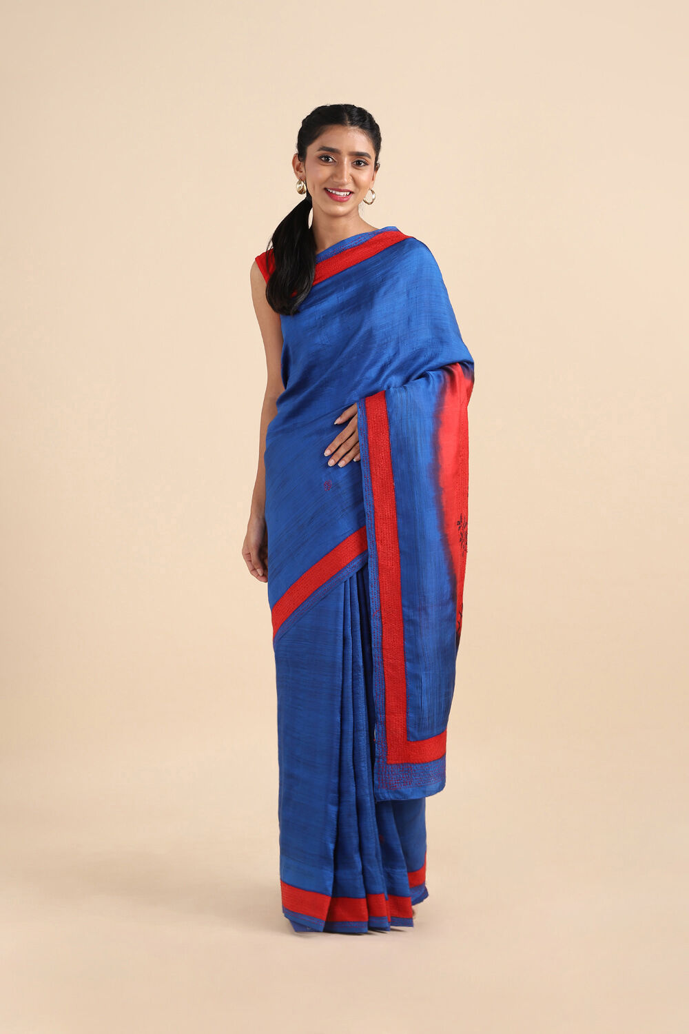 Blue Pure Silk Kantha Saree image number null