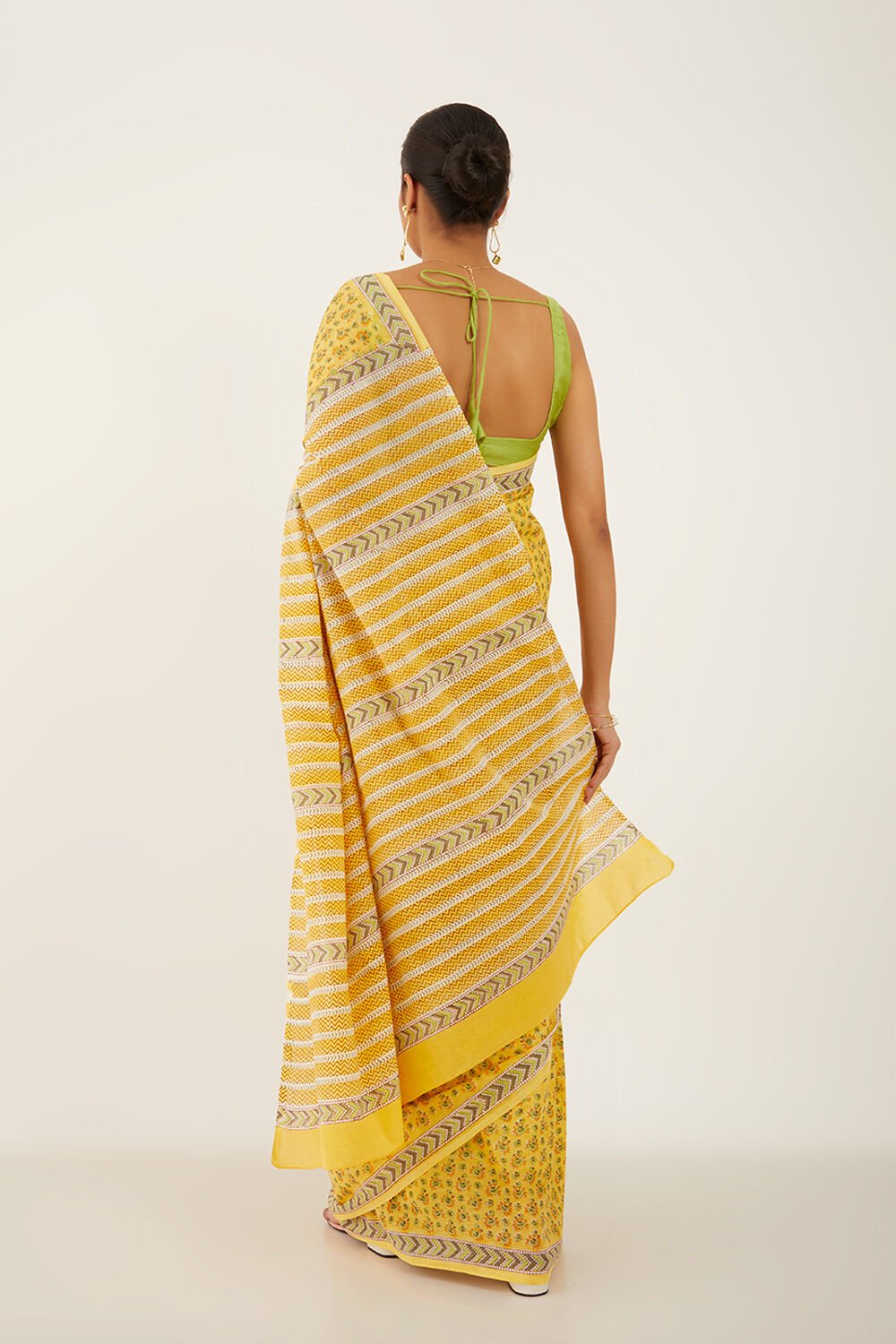 Yellow Pure Cotton Block Print Saree image number null