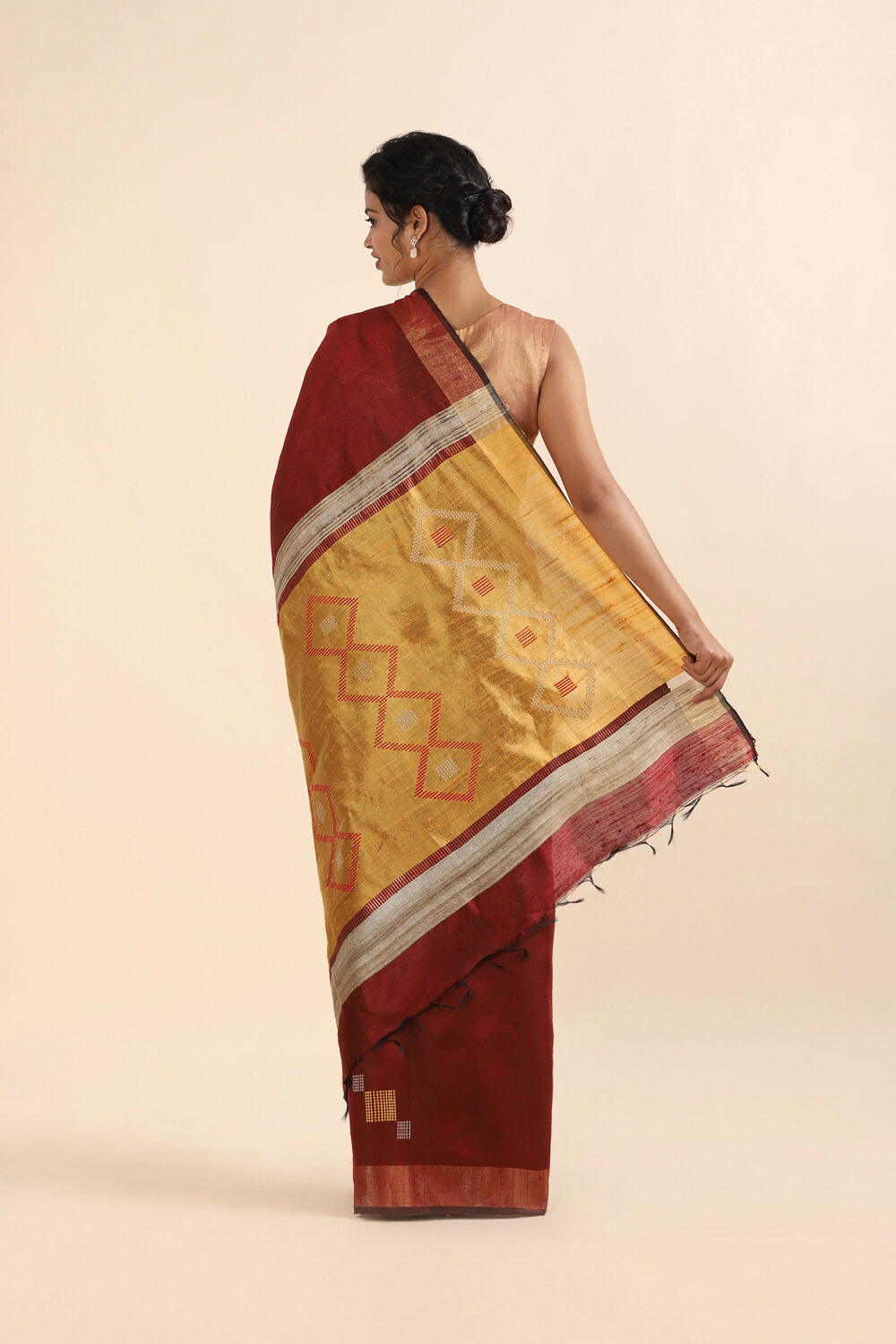 Dark Red Pure Tussar Silk Bhagalpuri Saree image number null