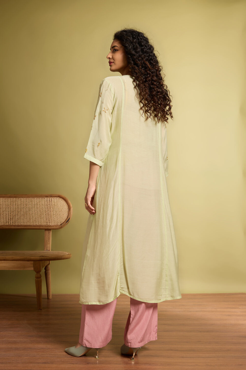 Light Green Viscose Embroidered Kurta image number null