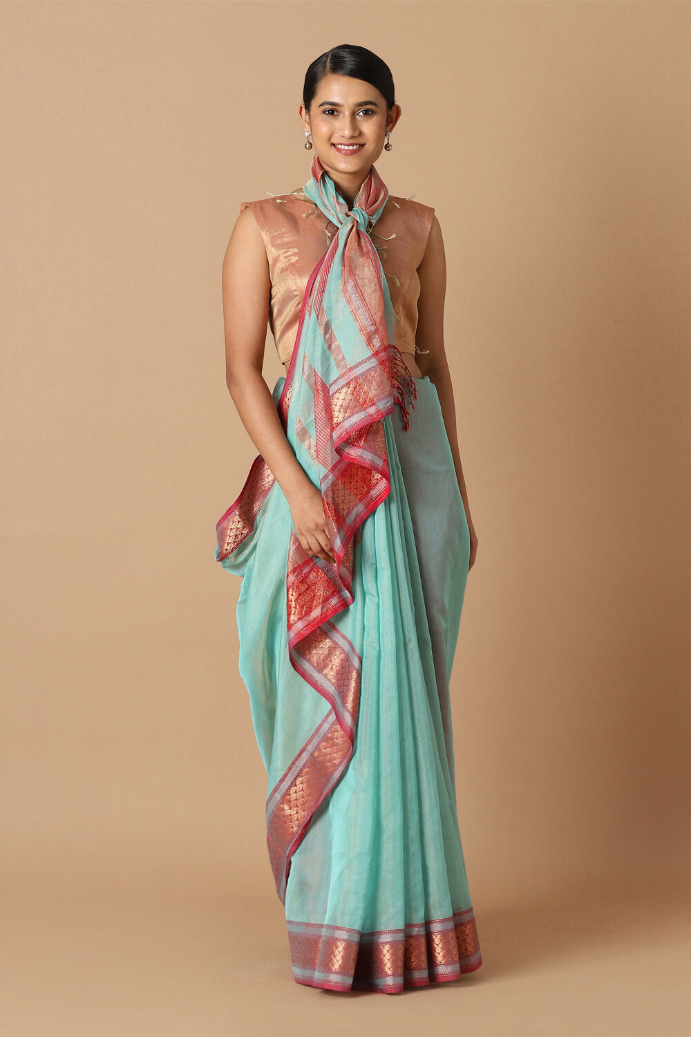 Blue Pure Cotton Tissue Maheswari Saree image number null