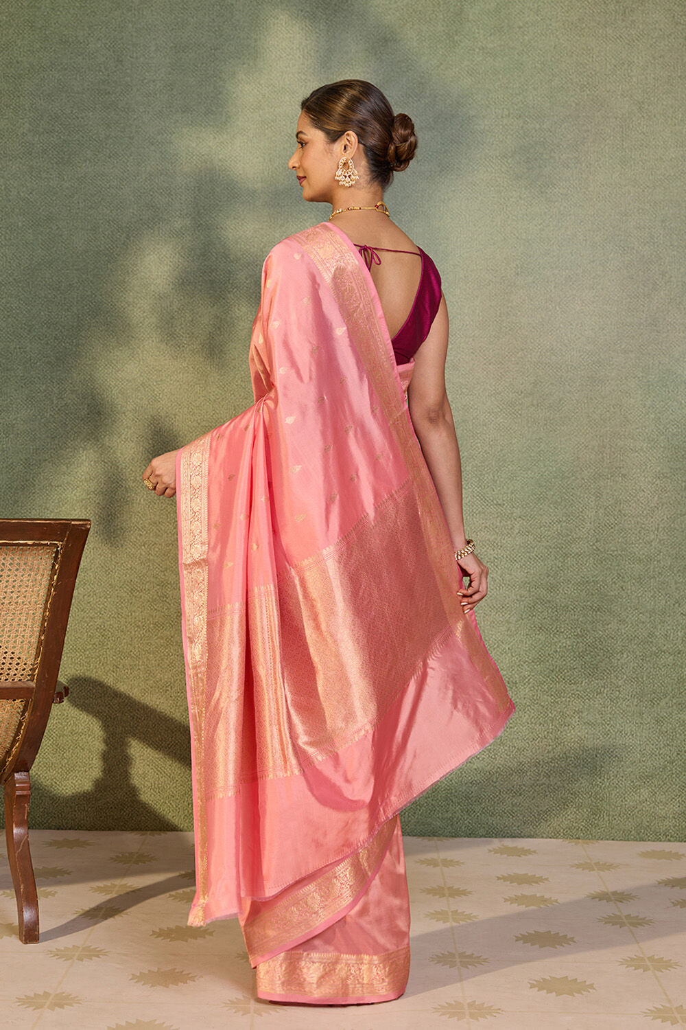 Pink Silk Viscose Cutwork Banaras  Saree image number null