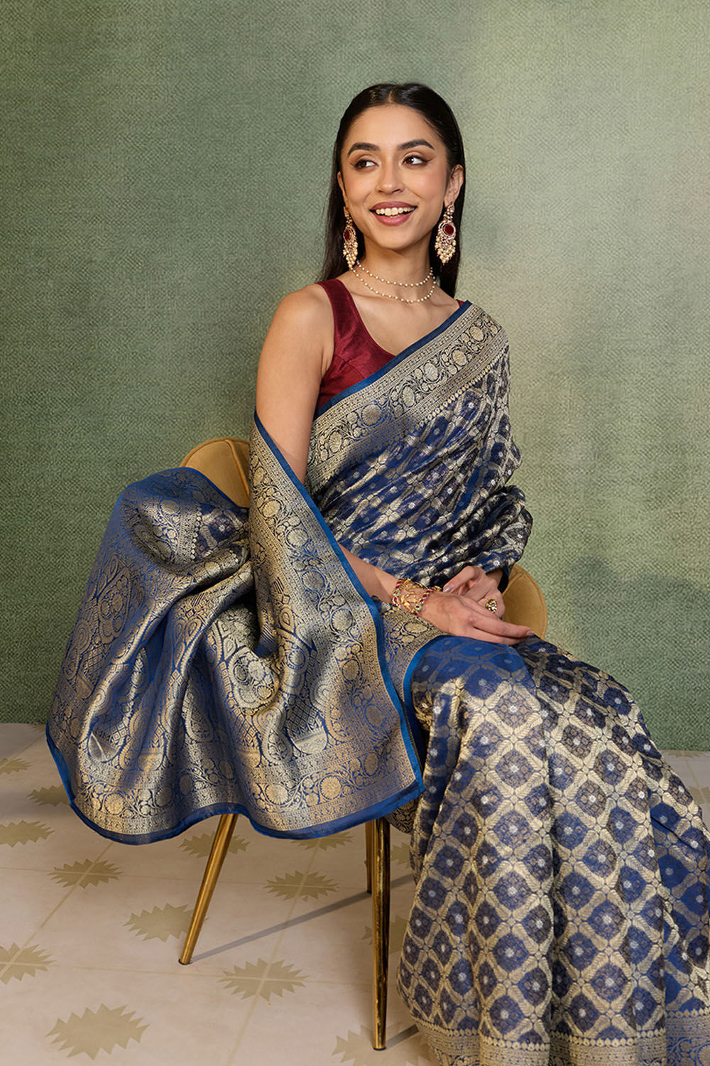 Blue   Woven Viscose Tissue Saree image number null