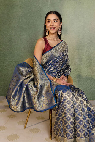 Blue   Woven Viscose Tissue Saree image number
