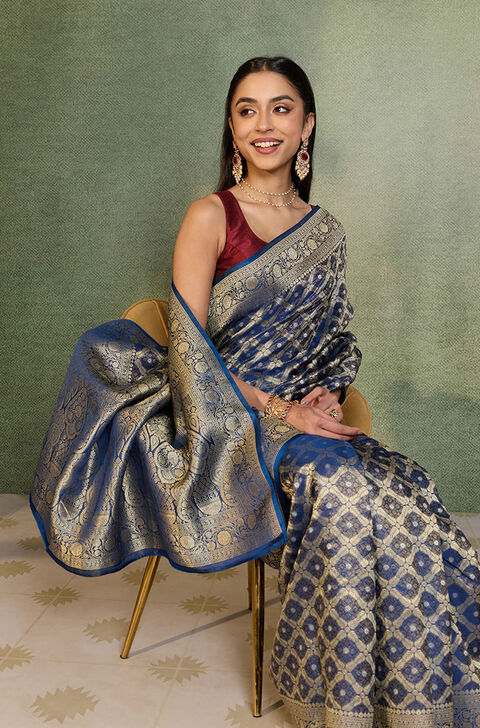 Blue   Woven Viscose Tissue Saree