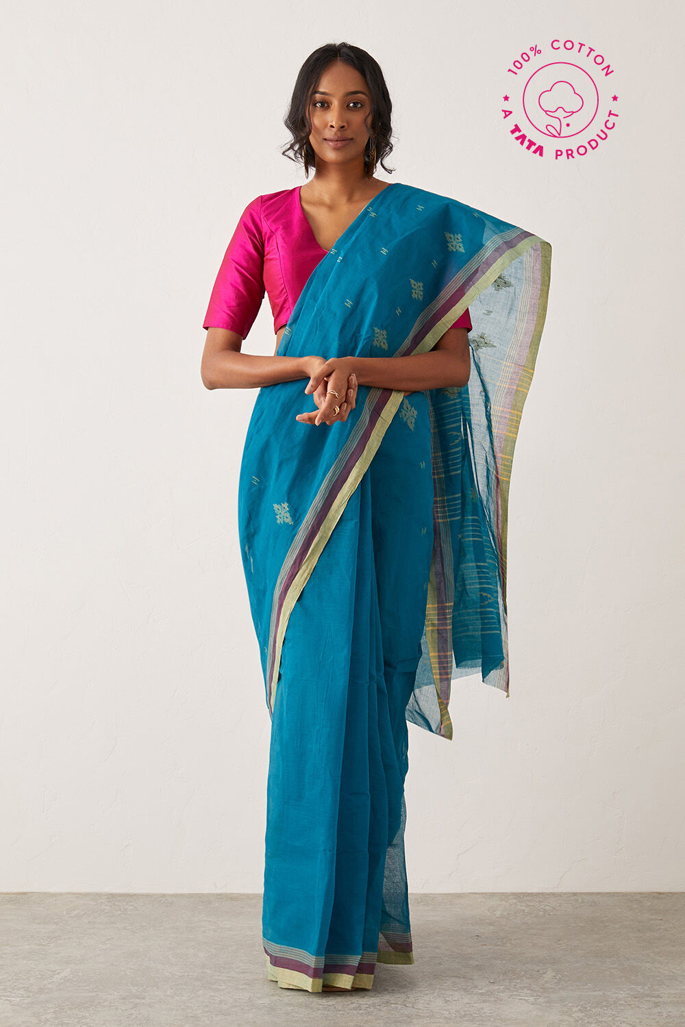 Blue Pure Cotton Bengal Saree image number null