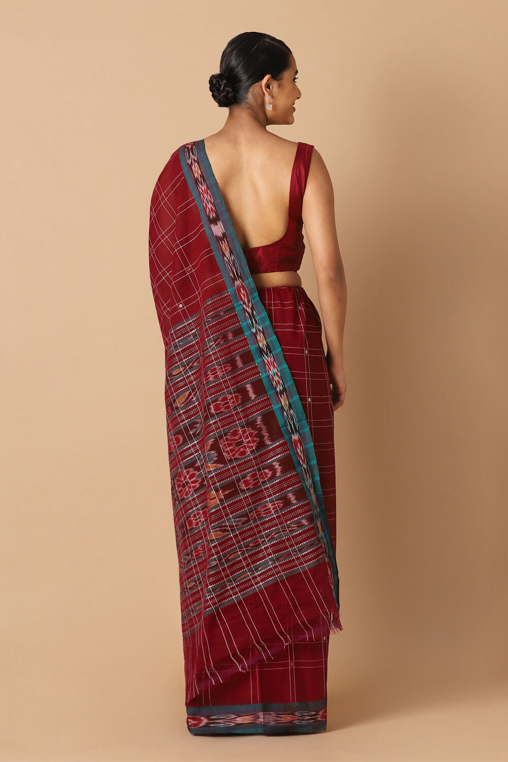 Red Pure Cotton Sambalpuri Ikat Saree image number null