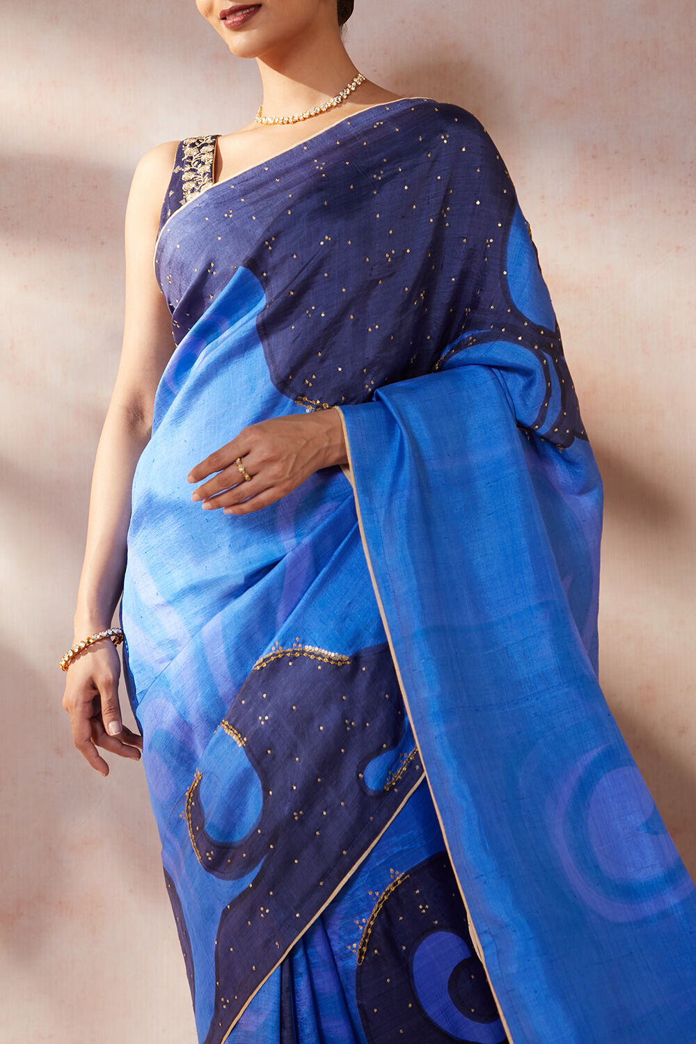 Blue Hand Painted Silk Saree image number null
