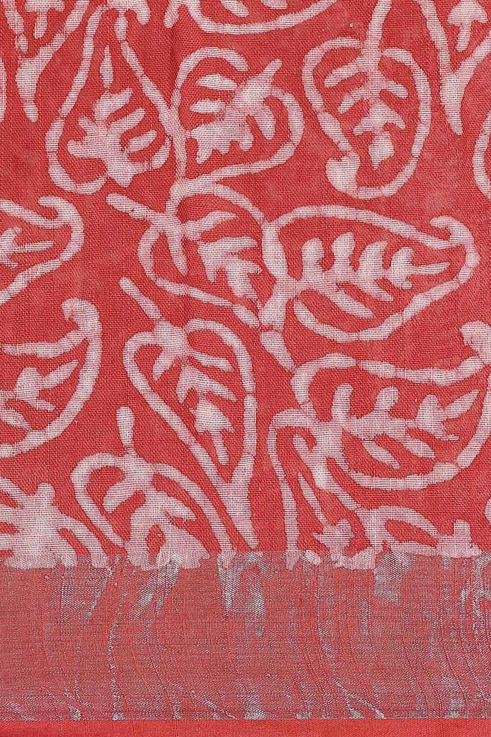 Red Pure Cotton Linen Bagru Printed Saree image number null