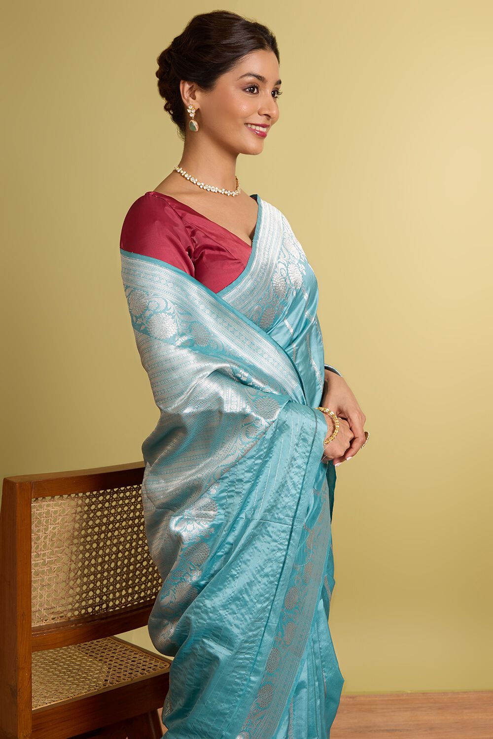 Light Blue Pure Silk Kadwa Banarasi Saree image number null