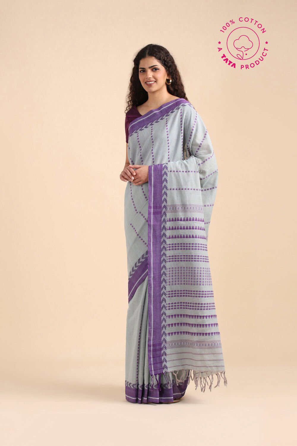 Grey Pure Cotton Begampur Saree image number null