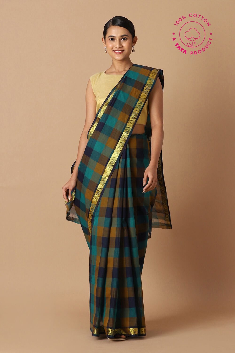 Blue Pure Cotton Chettinad Saree image number null