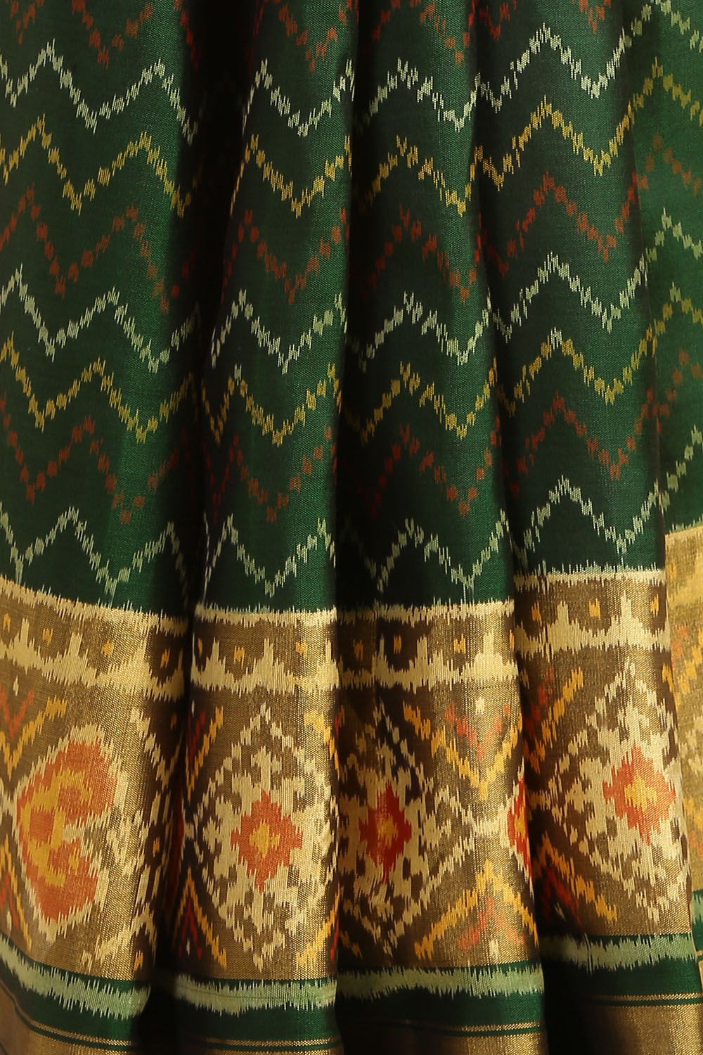 Dark Green Pure Silk Rajkot Patola Ikat Saree image number null