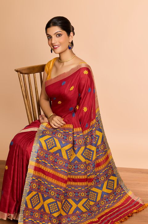 Red Assam Woven Pure Eri Saree