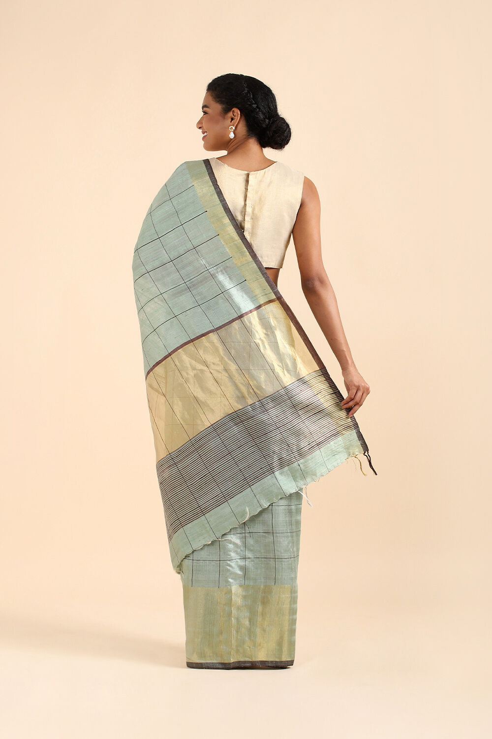 Light Blue Pure Tussar Silk Bhagalpuri Saree image number null