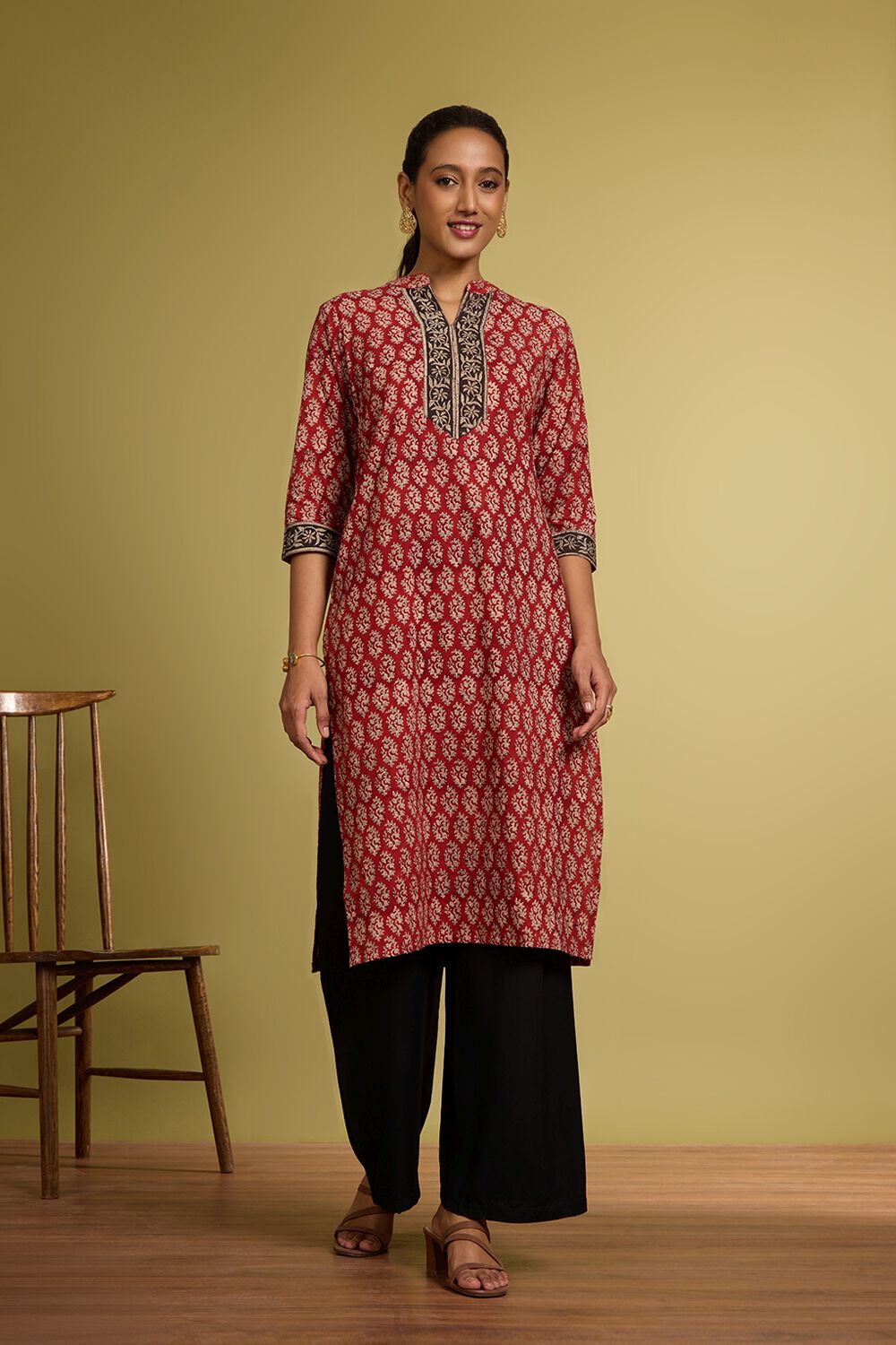 Dark Red Bagru Block Printed Pure Cotton Kurta image number null