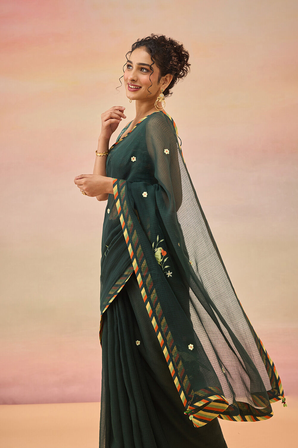 Dark Green Embroidered Pure Cotton Kota Saree image number null