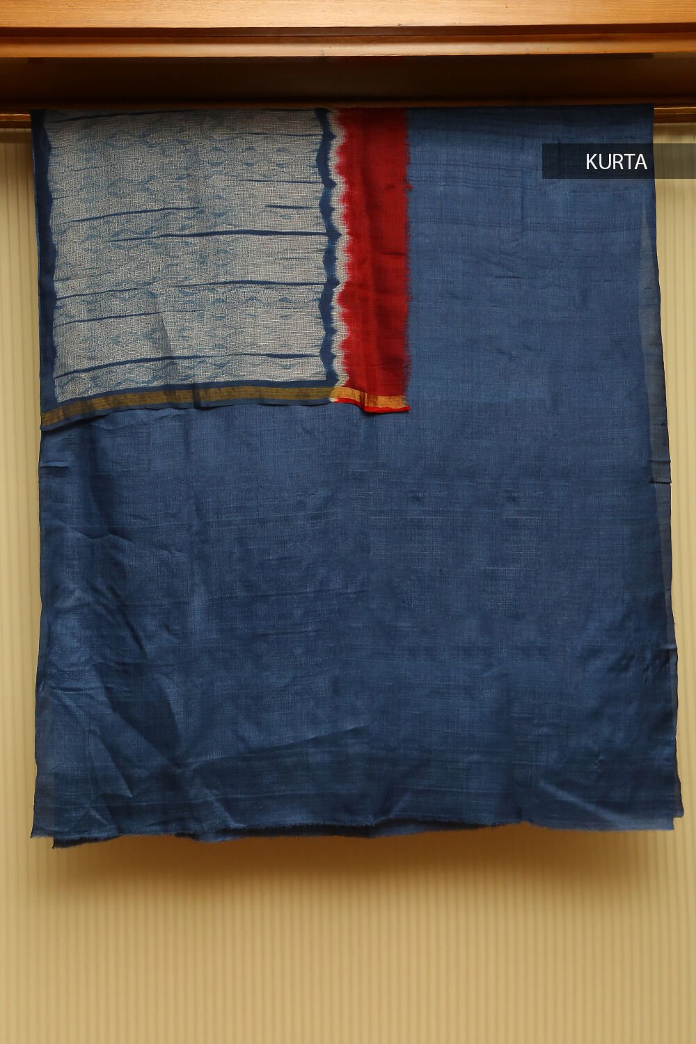 Indigo Blue Pure Tussar Silk Suit Set with Contrast sleeves image number null
