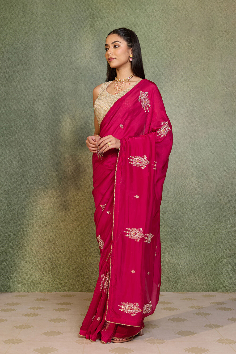 Pink Embroidered Pure Viscose Saree image number null