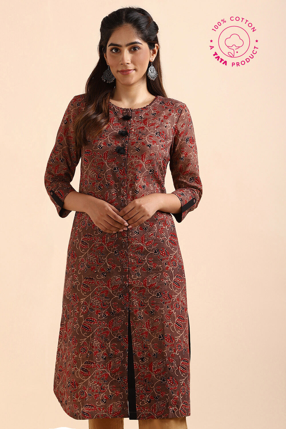 Brown Ajrakh Block Printed Cotton Kurta image number null