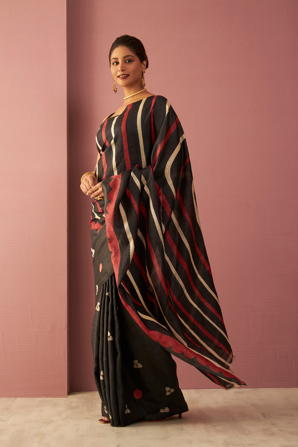 Black Chattisgarh Pure Tussar Silk Hand Painted Saree image number null
