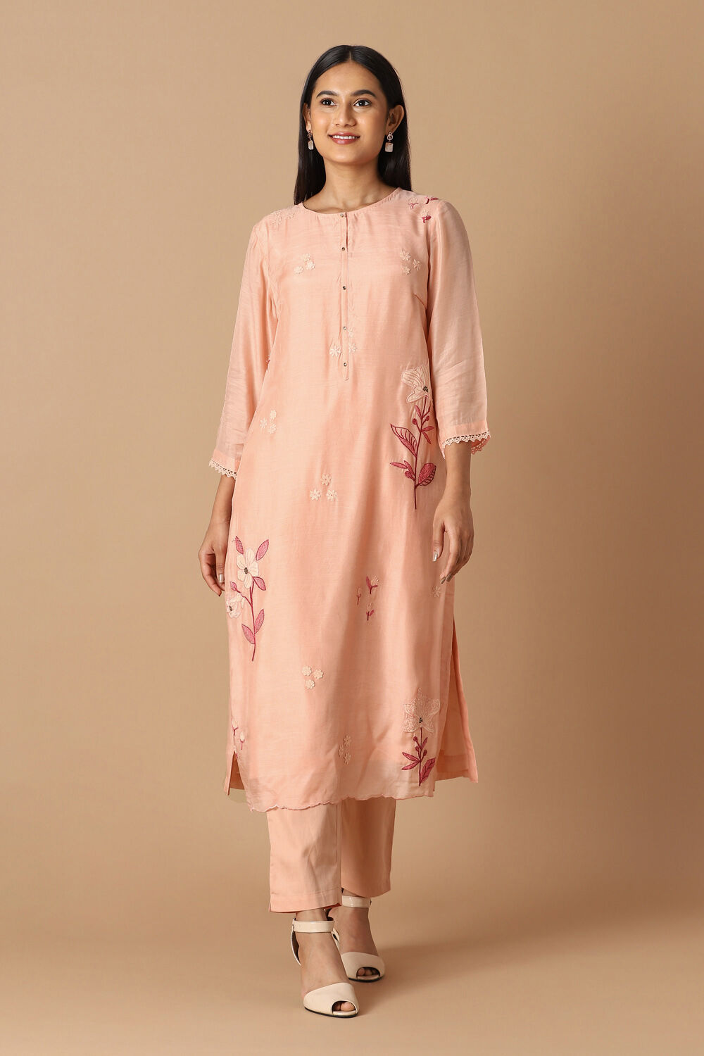 Light Pink Embroidered Kurta Set image number null