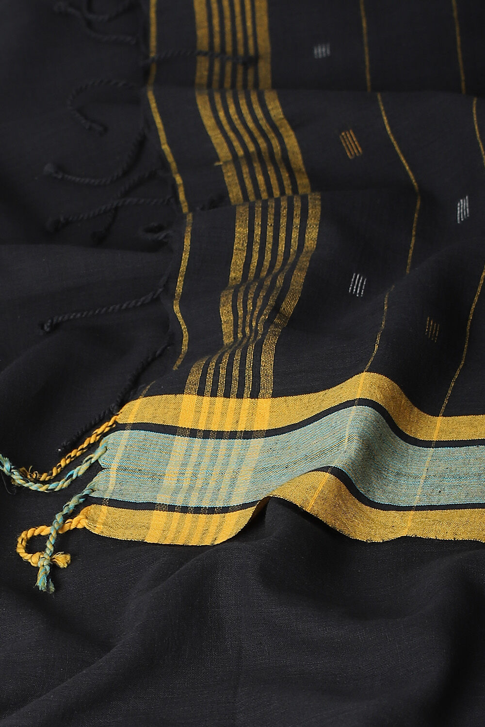 Black Pure Khadi Cotton Jamdani Saree image number null