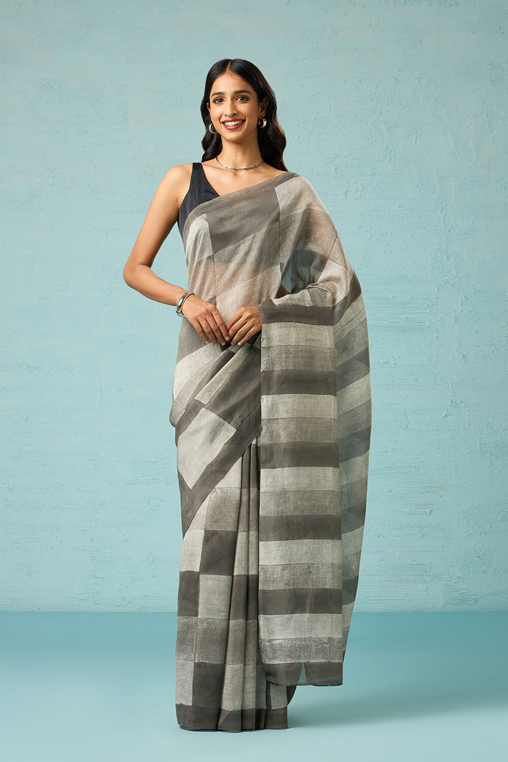 Exquisite Ebony-Chanderi Block Print Saree