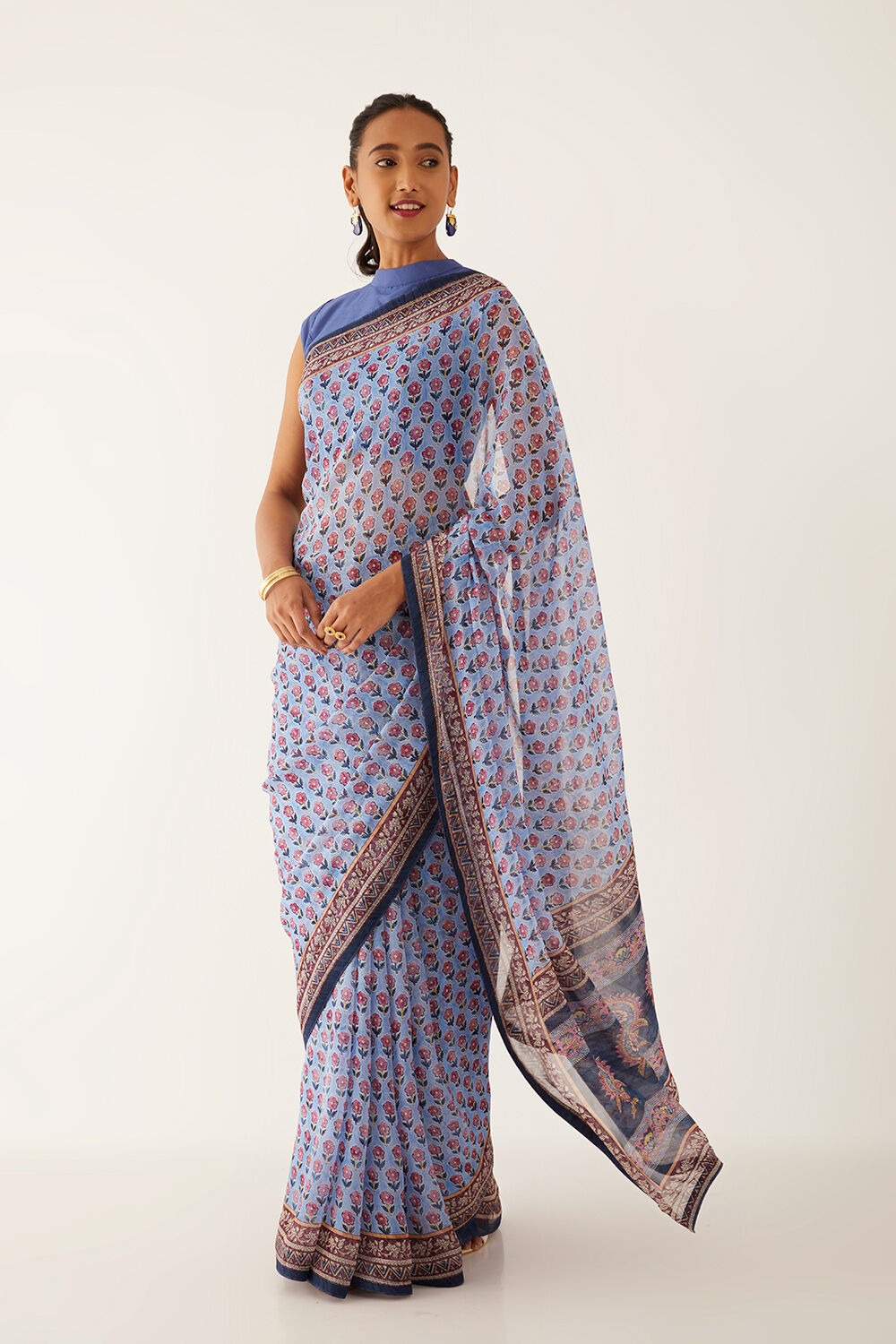 Blue Viscose Georgette Digital Printed Saree image number null