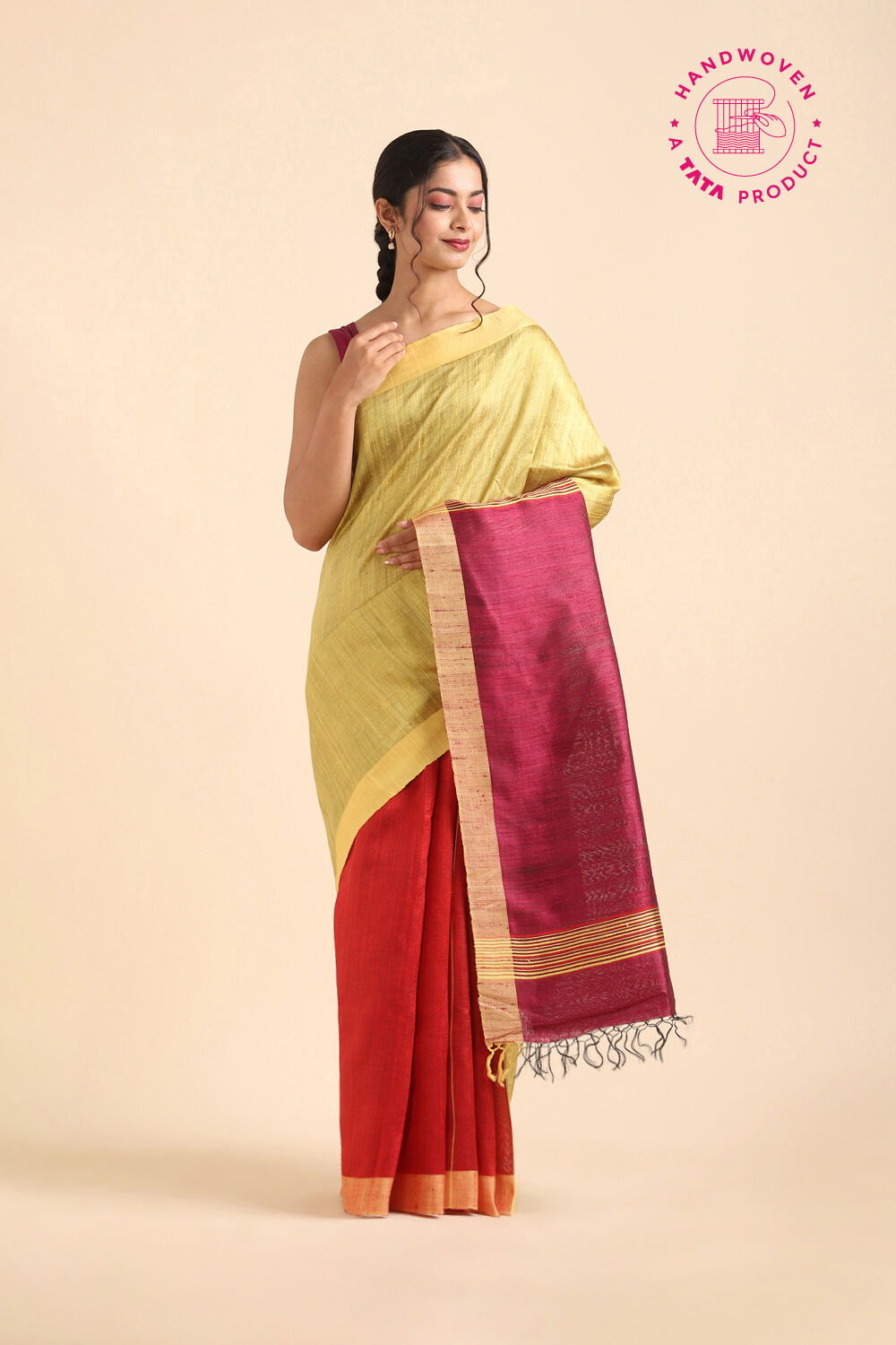 Gold Pure Tussar Silk Bhagalpuri Saree image number null