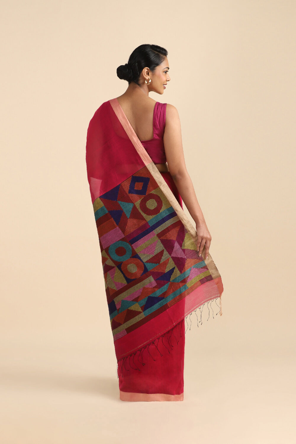Pink Pure Silk Cotton Jamdani Saree image number null