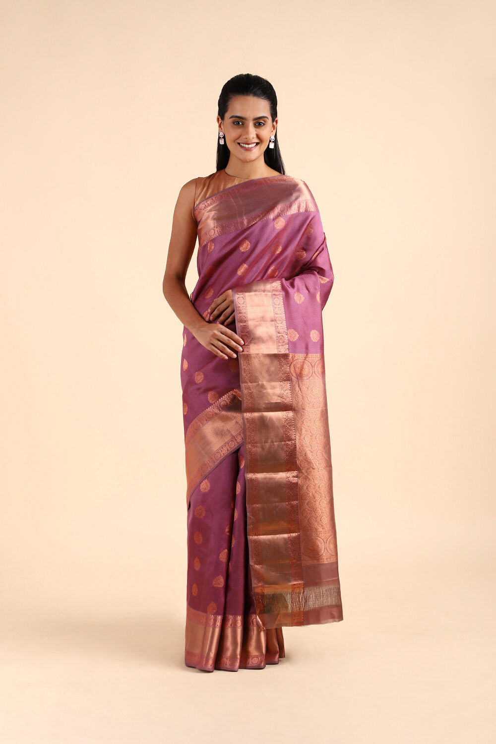 Violet Pure Silk Kanjivaram inspired Saree image number null