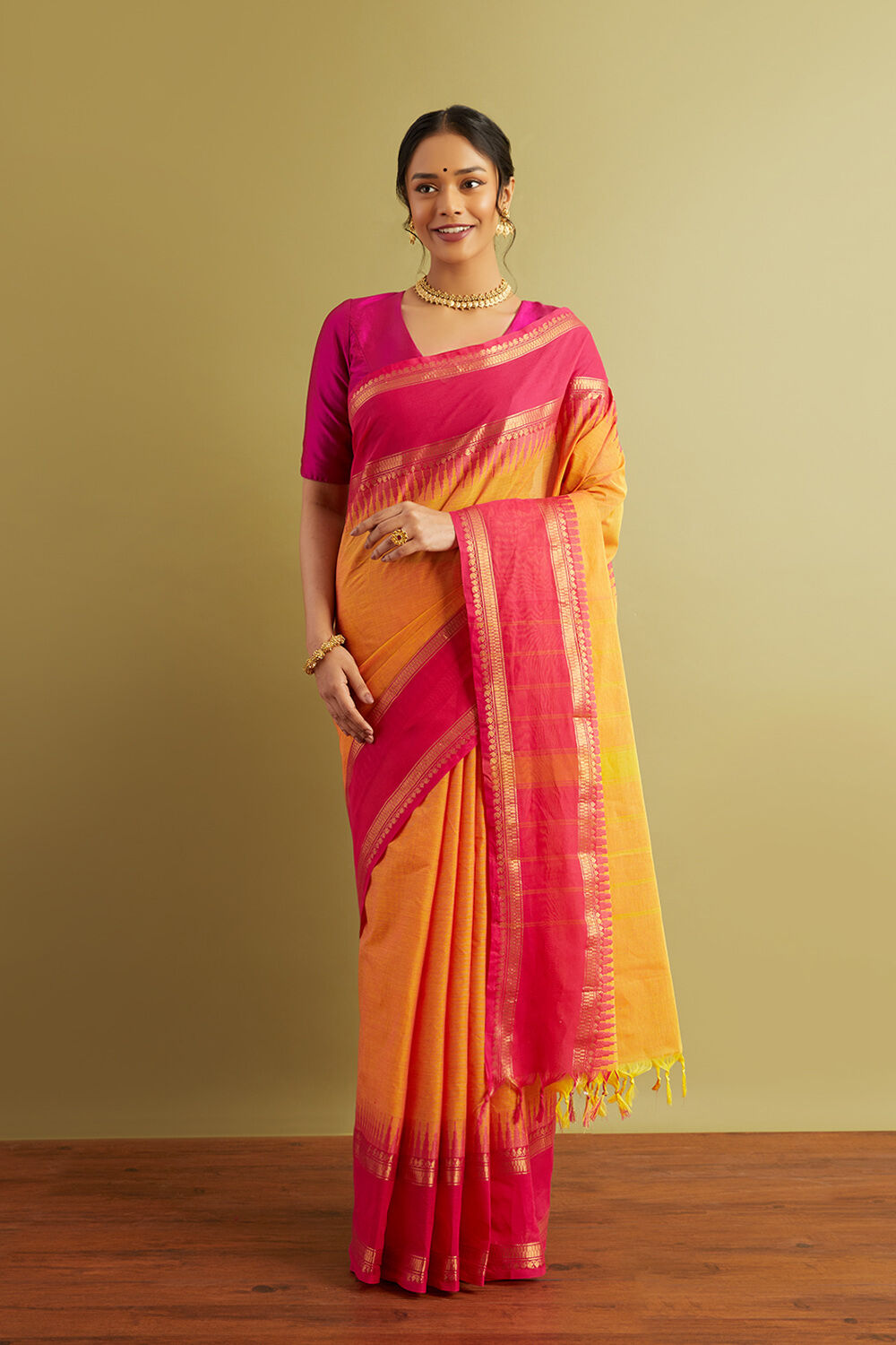 Orange Woven Pure South Cotton Saree image number null