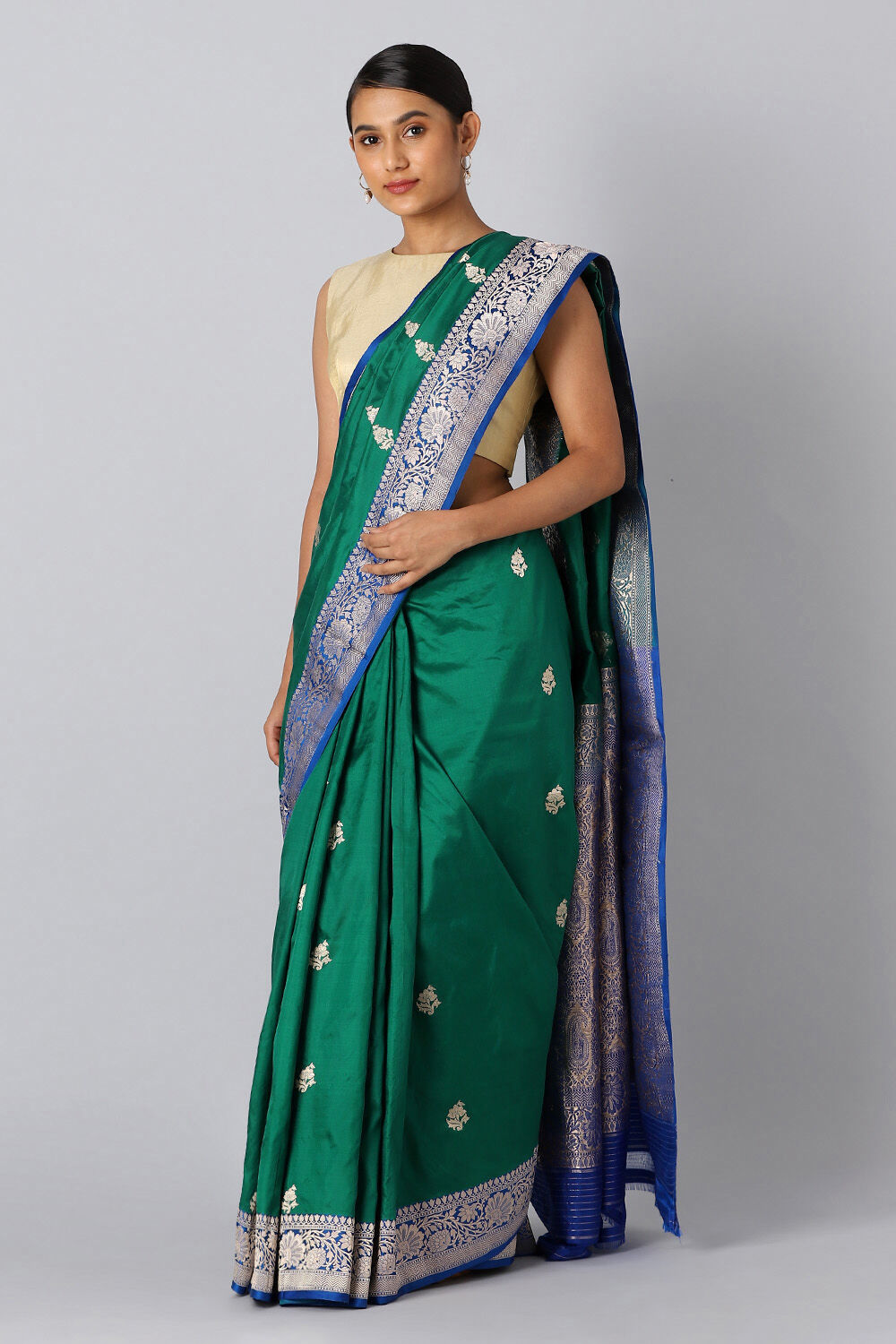 Dark Green Pure Silk Banarasi Saree image number null