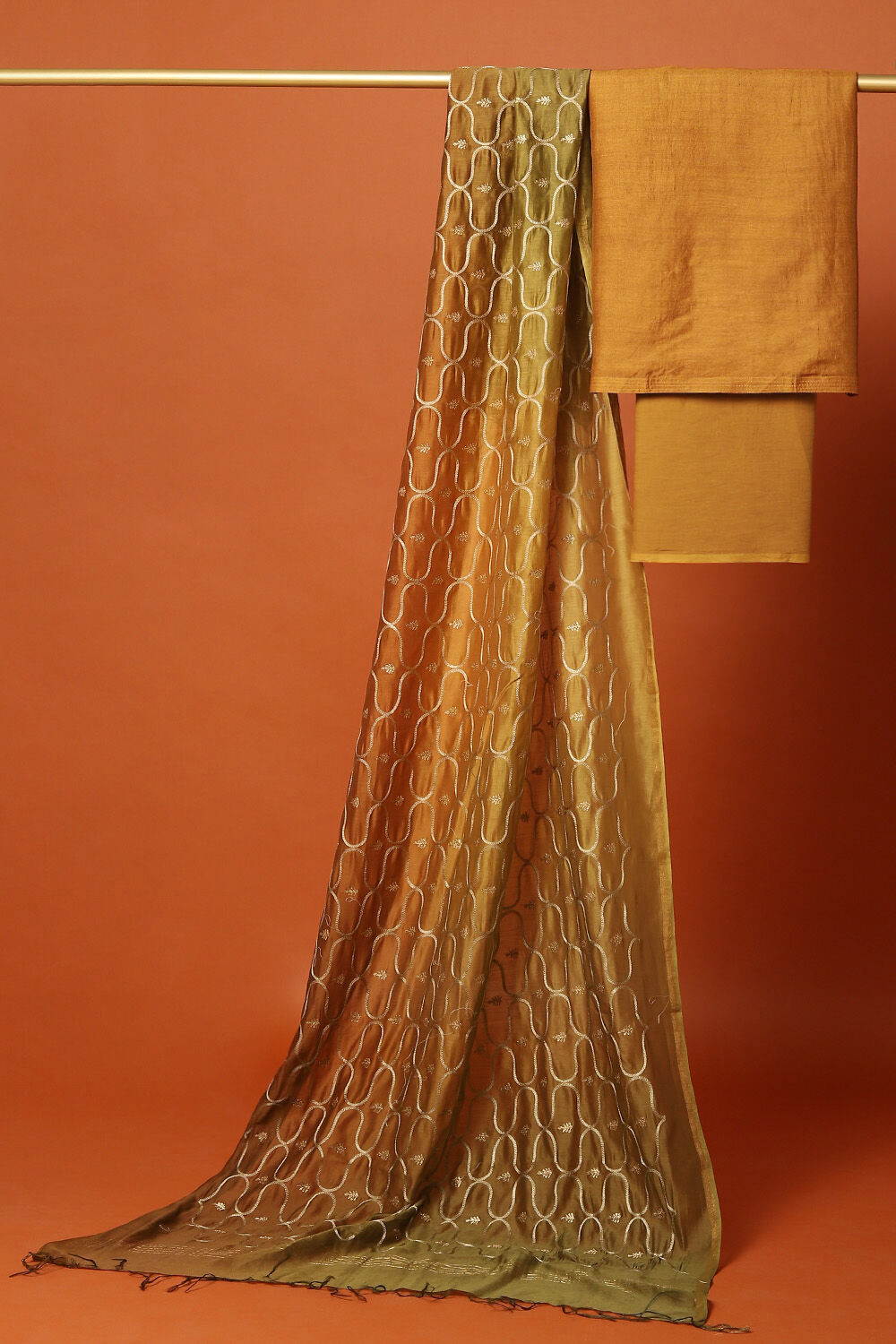 Yellow Silk Embroidered Unstitched Suit Set image number null