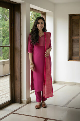 Dark Pink Pure Viscose Brocade Kurta Set image number