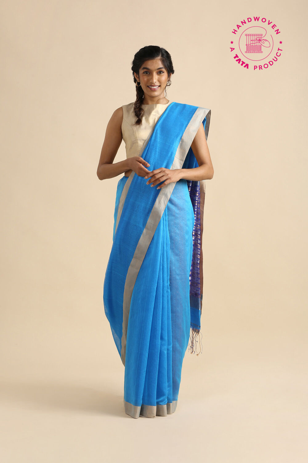 Light Blue Pure Silk Cotton Bengal Saree image number null