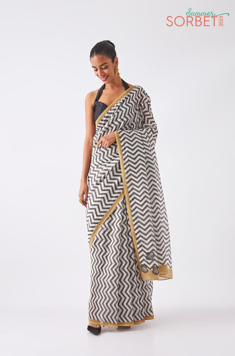 Black Pure Silk Cotton Printed Saree