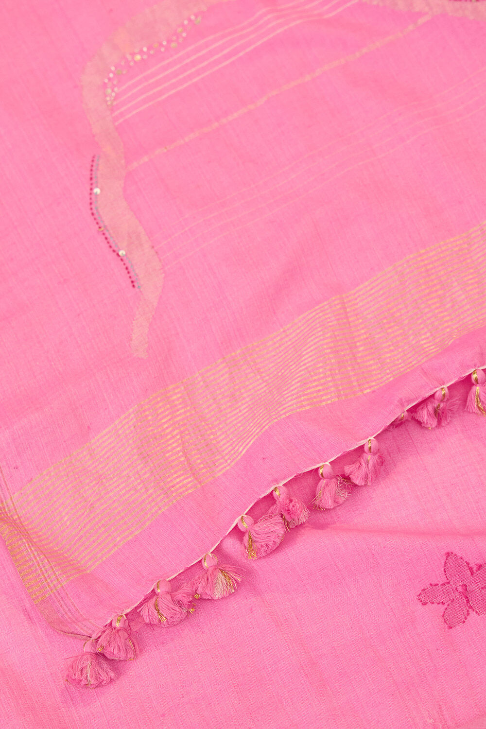 Pink Bengal Pure Tussar Cotton Jamdani Saree image number null