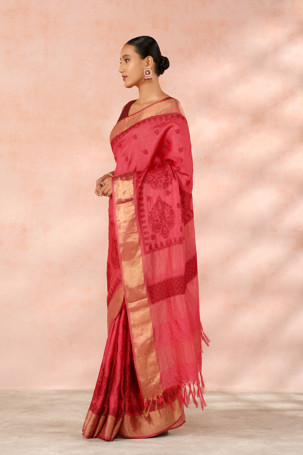 Dark Pink Contemporary Pure Tussar Silk Embroidery Saree image number null