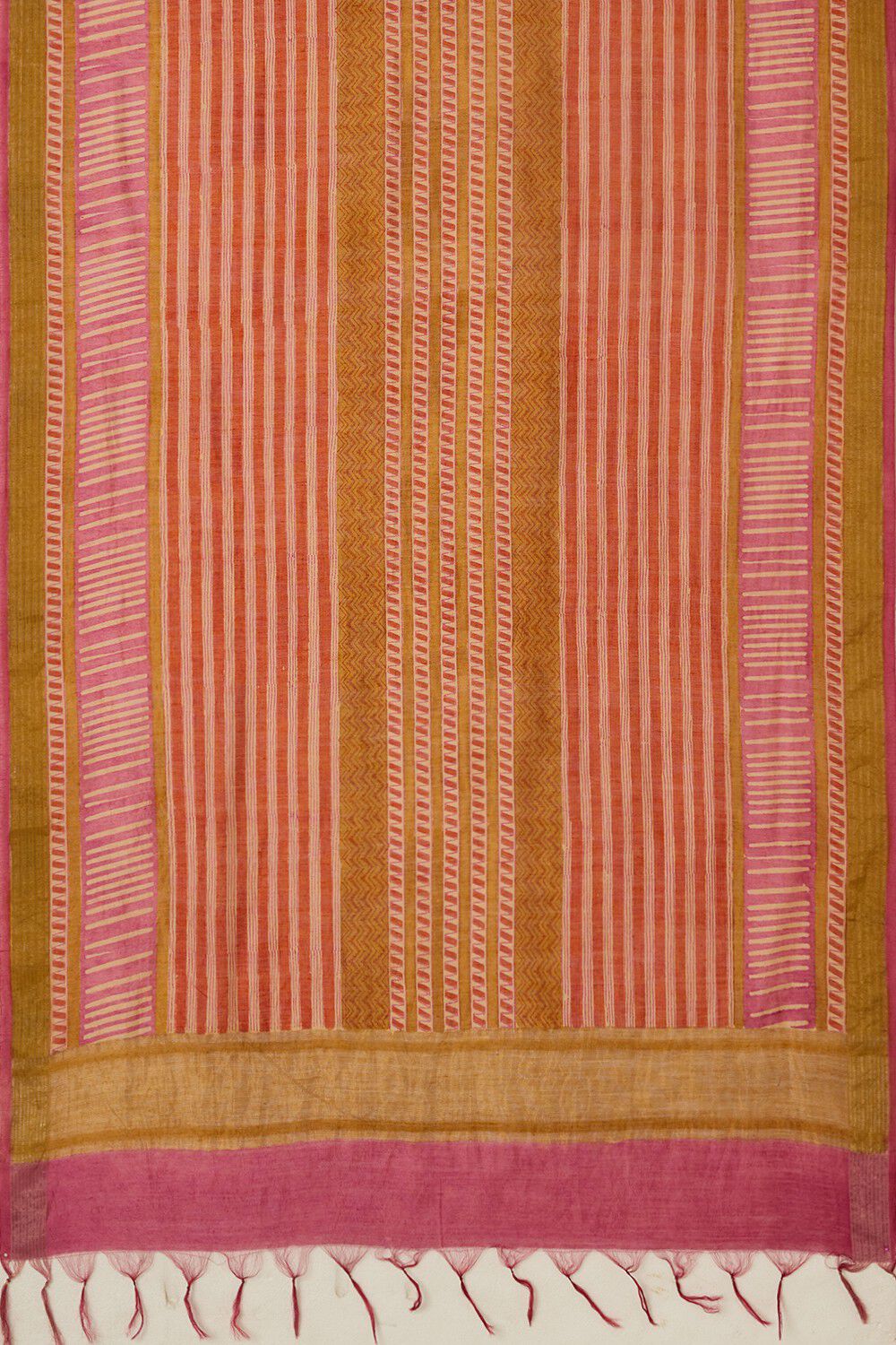 Orange Block Printed Silk Muga Dupatta image number null