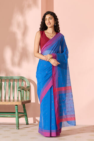 Dark Blue Woven Pure Silk Cotton Chanderi Saree thumbnail image number null