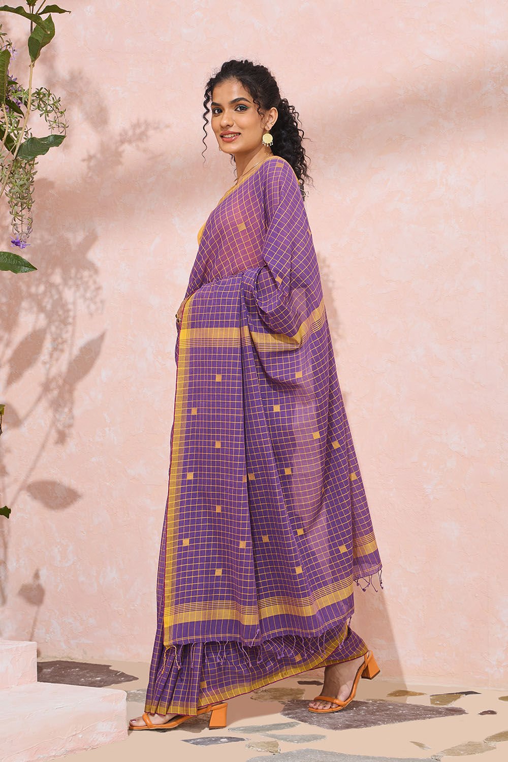Dark Violet Bengal Pure Cotton Jamdani Saree image number null