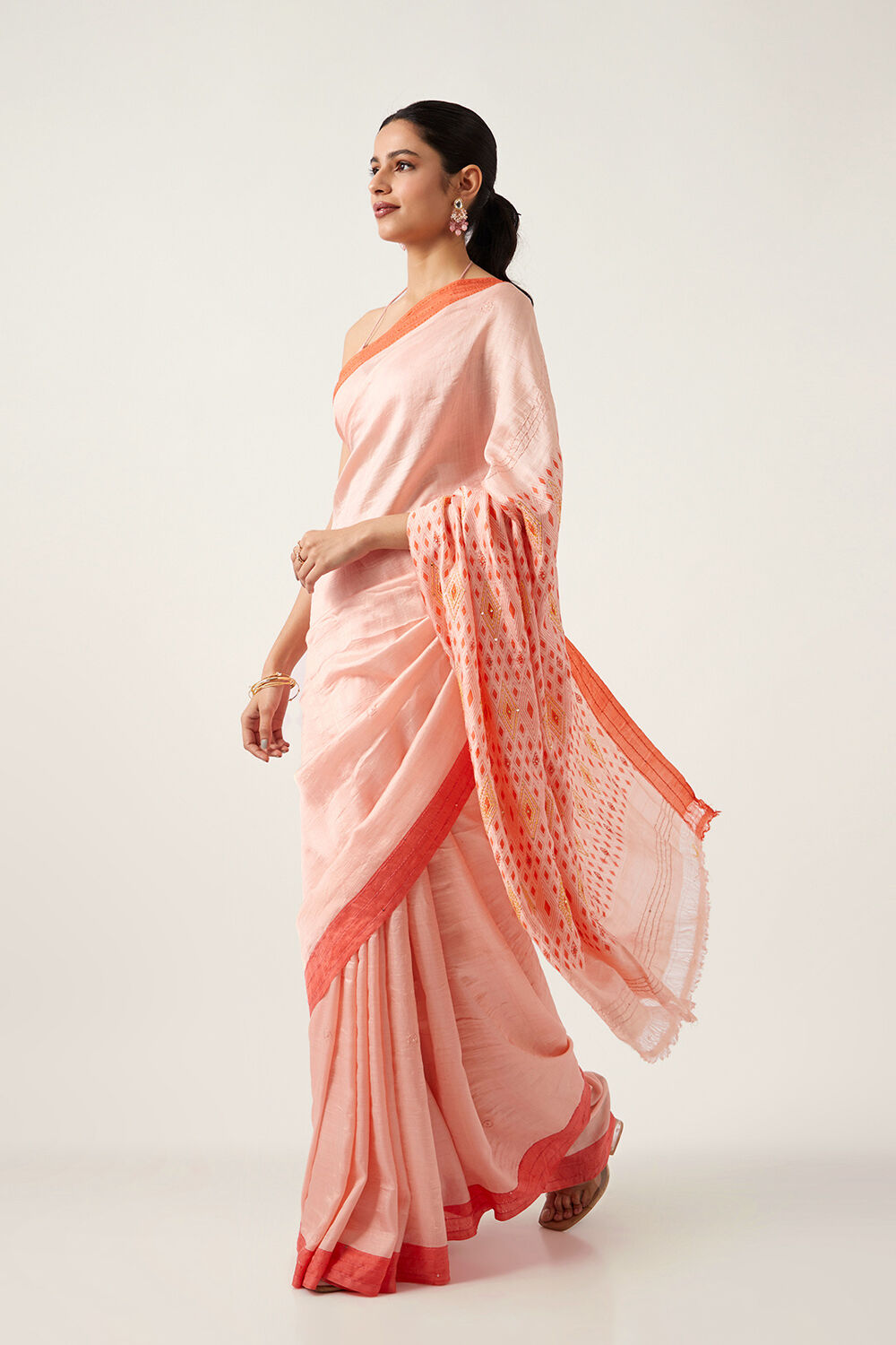 Light Orange Pure Silk Hand Painted Saree image number null