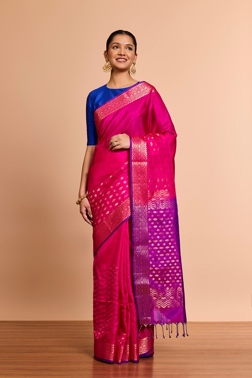 Pink Woven Soft Pure Silk Saree image number null