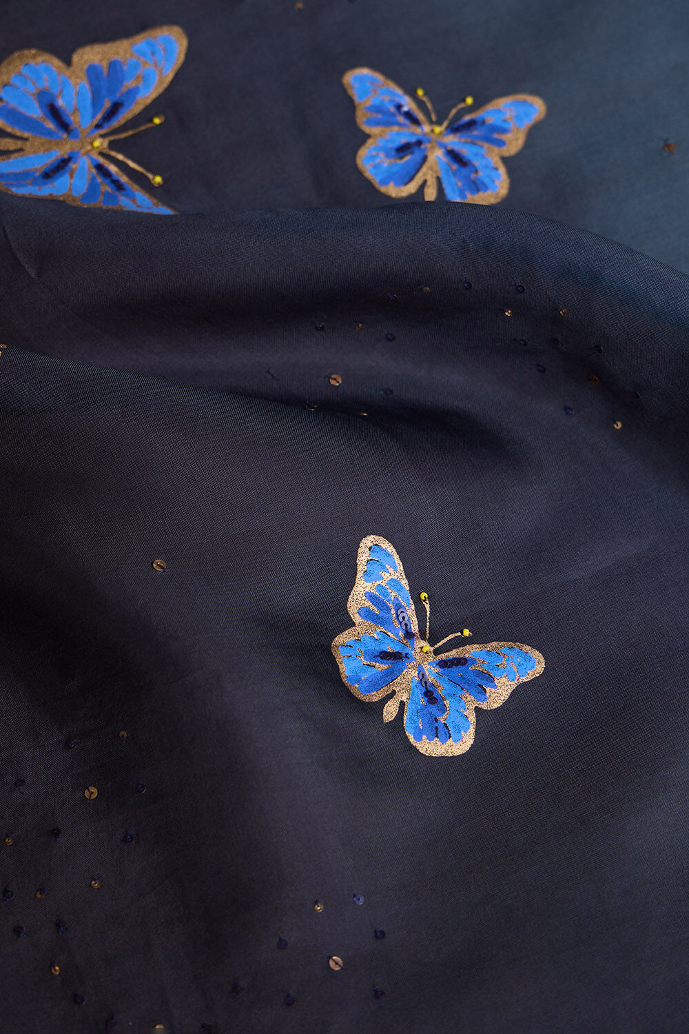Blue Pure Silk Organza Printed Embroidered Saree image number null