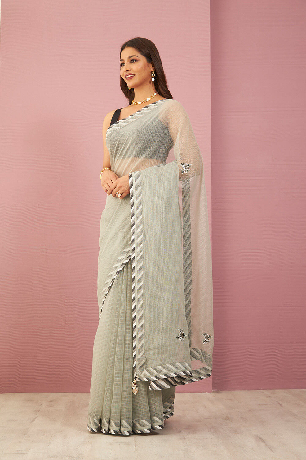 Grey Pure Kota Embroidered Saree image number null
